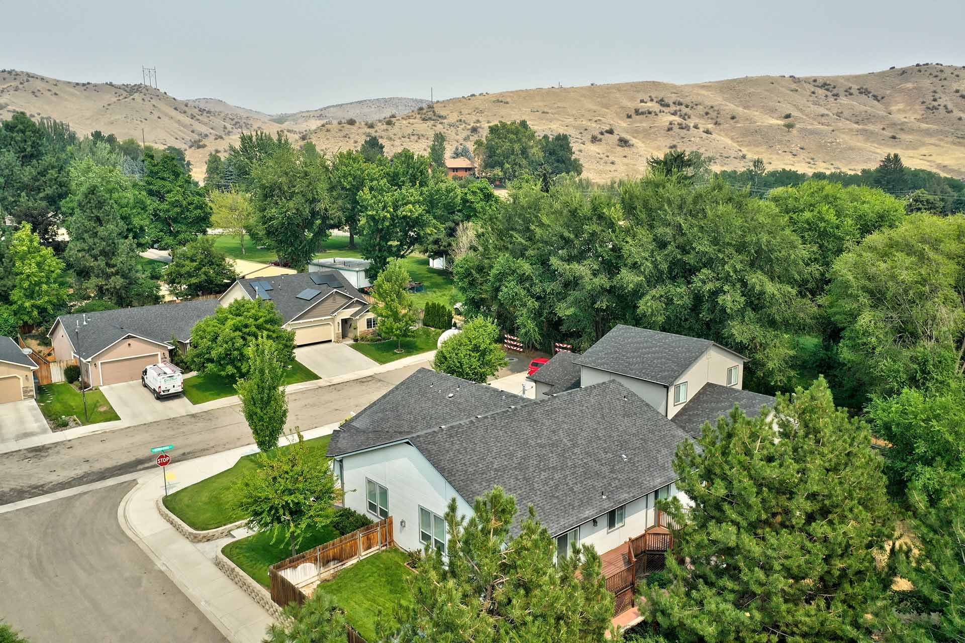 Drone footage of suburban neighborhood in Boise Idaho
